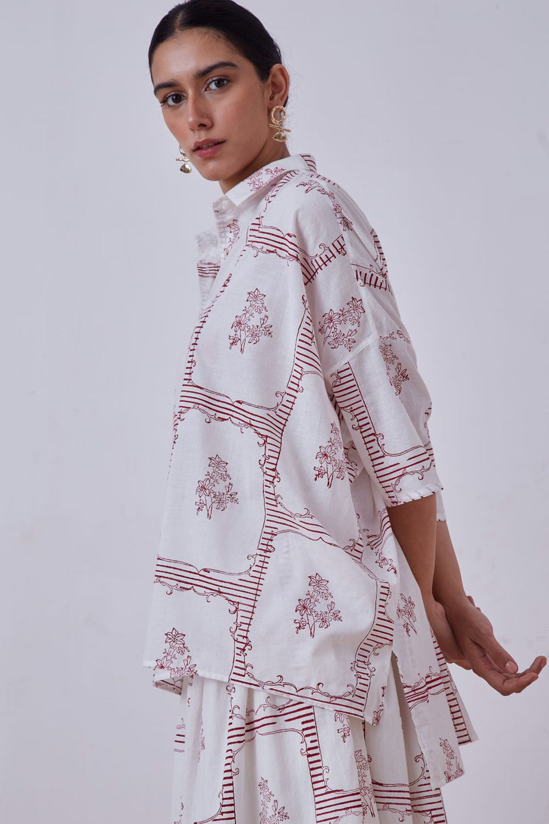 Goonj Red Hand Printed Shirt cotton cambric top/shirt by The Summer House for women in Singapore