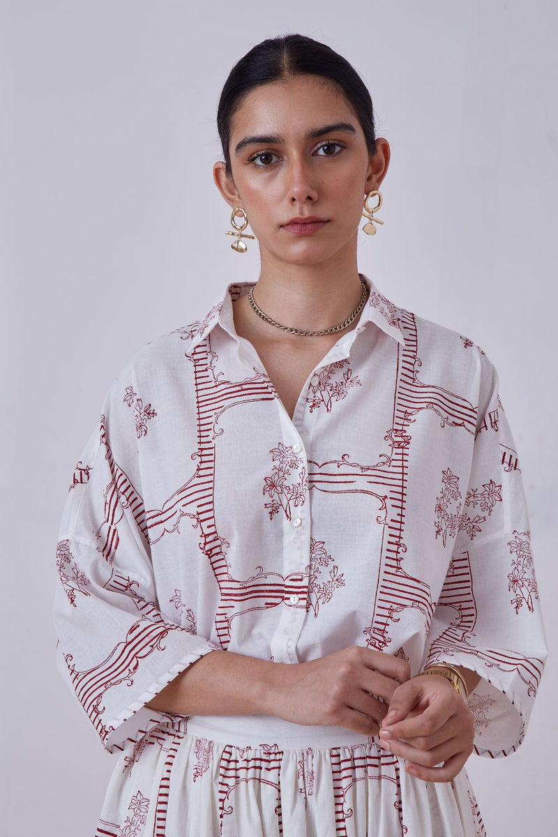 Goonj Red Hand Printed Shirt cotton cambric top/shirt by The Summer House for women in Singapore