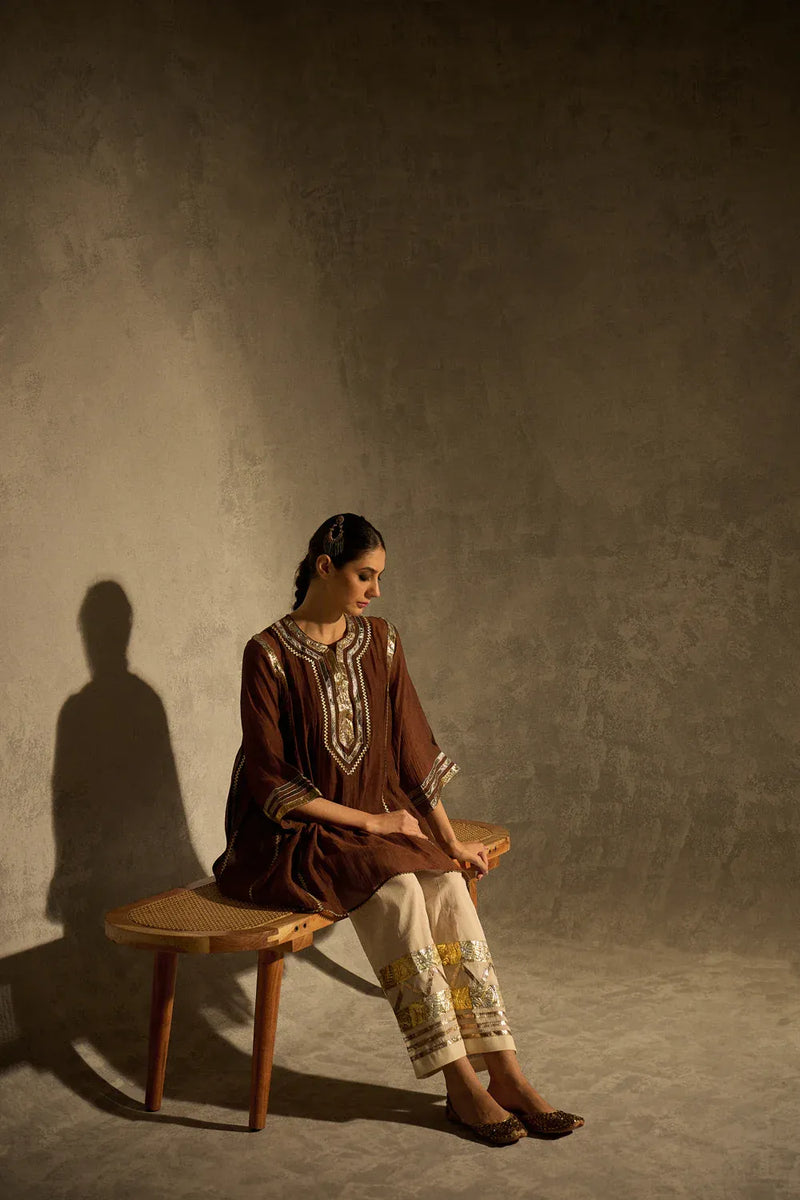 Gota Set 2 chanderi by AAVIDI in brown color for women in Singapore