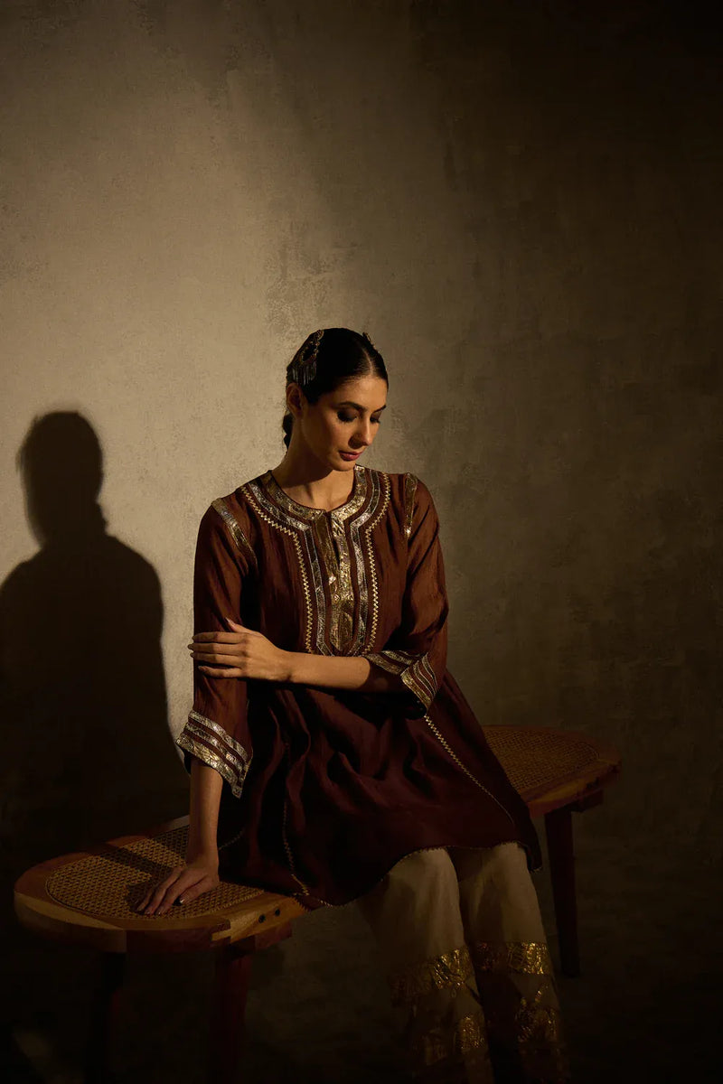 Gota Set 2 chanderi by AAVIDI in brown color for women in Singapore