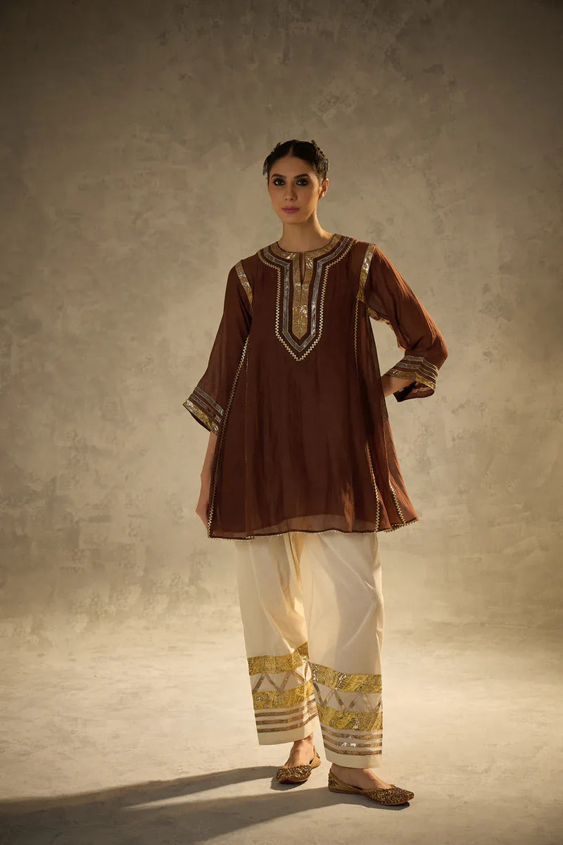 Gota Set 2 chanderi by AAVIDI in brown color for women in Singapore
