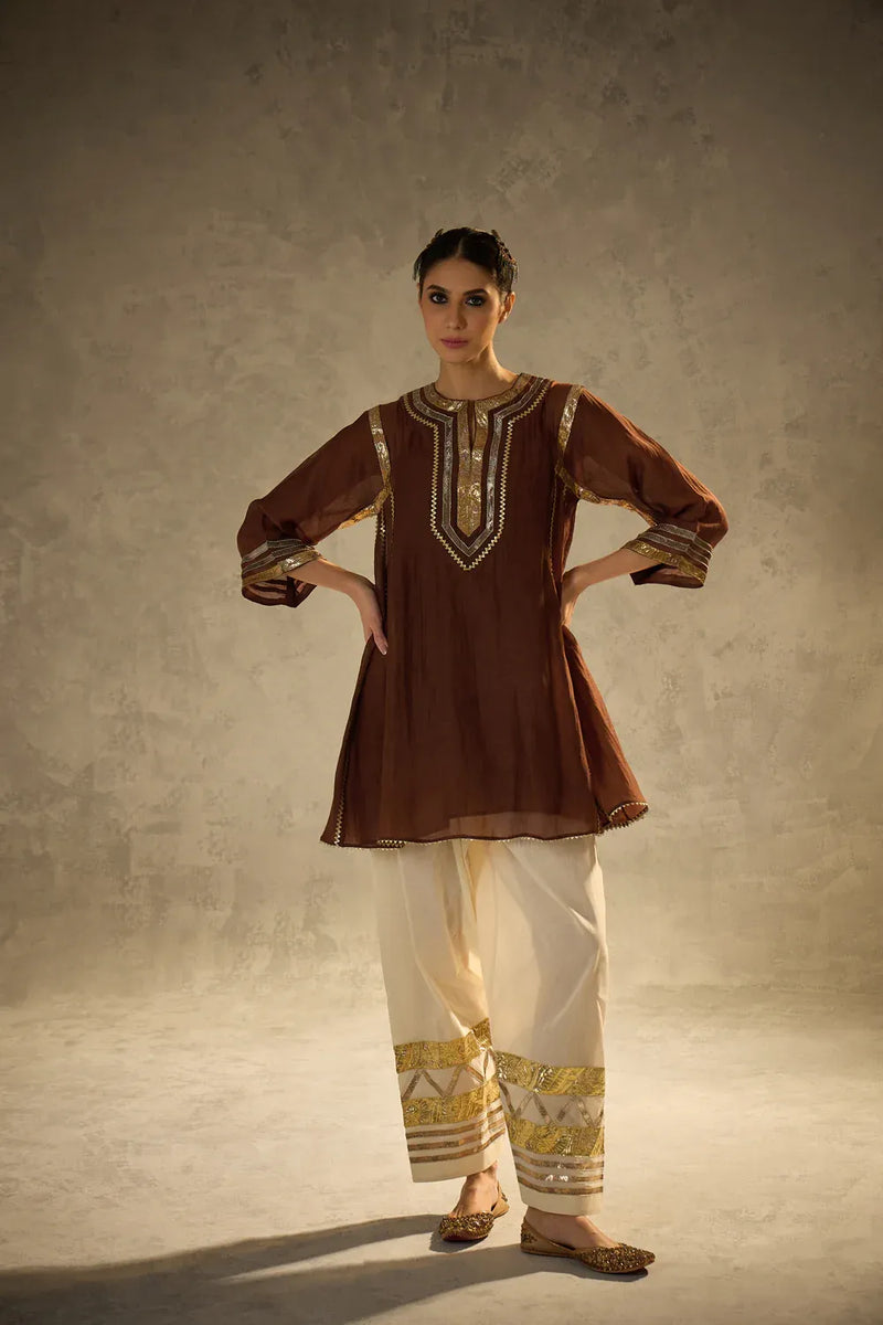 Gota Set 2 chanderi by AAVIDI in brown color for women in Singapore