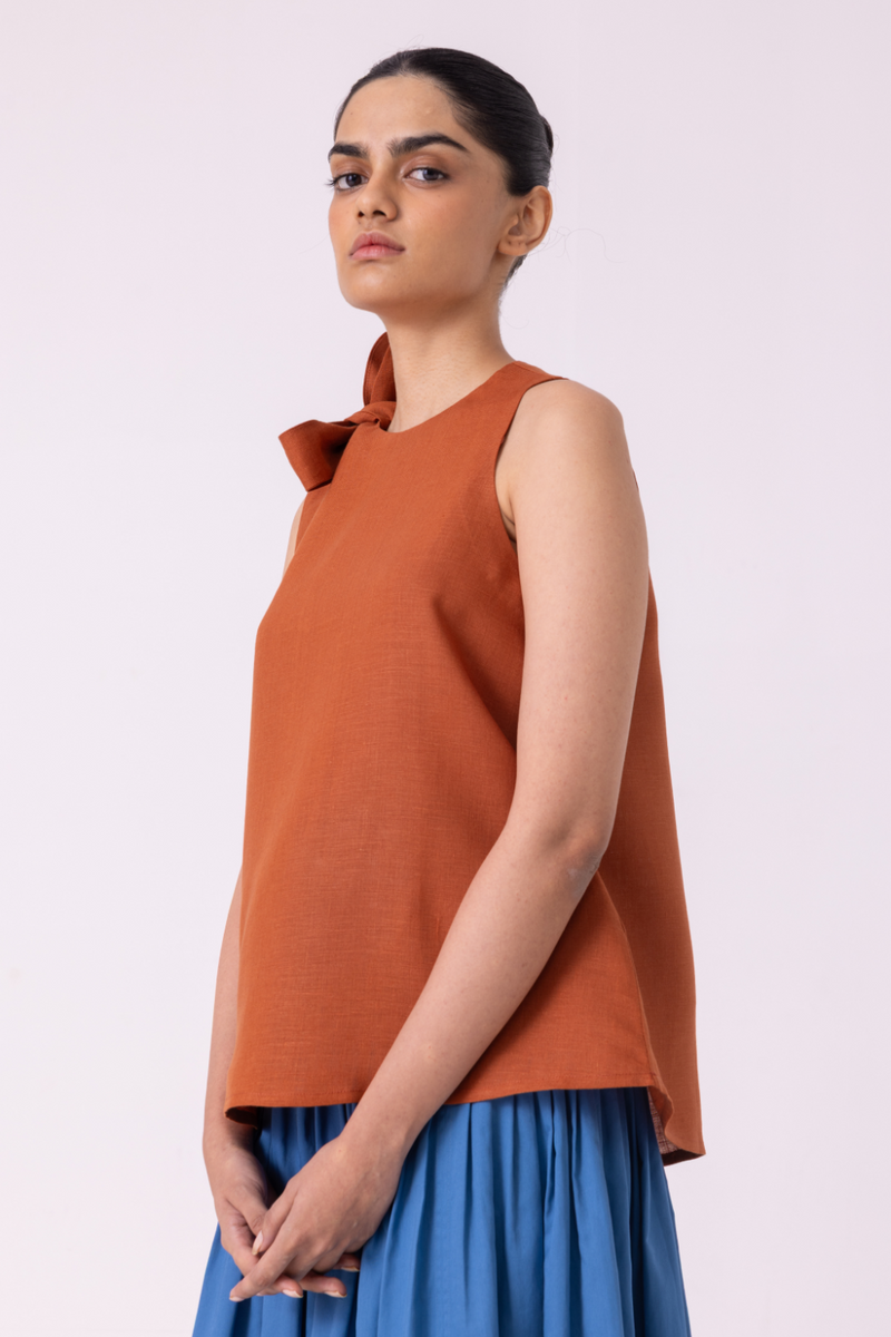 Granger Rust Linen Halter Top all linen by The Summer House for women in Singapore