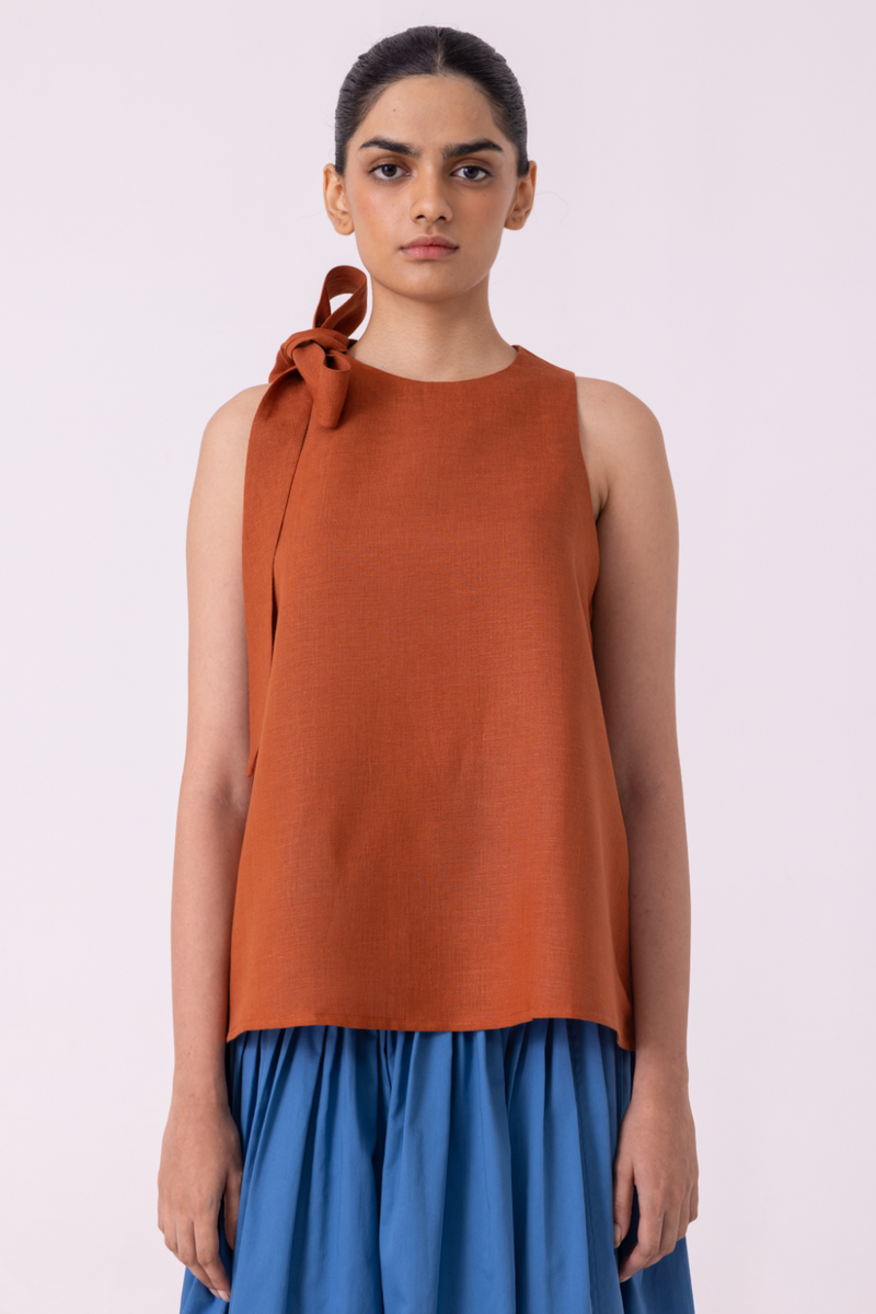 Granger Rust Linen Halter Top all linen by The Summer House for women in Singapore
