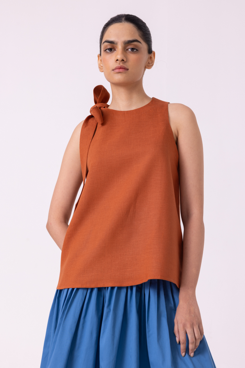 Granger Rust Linen Halter Top all linen by The Summer House for women in Singapore