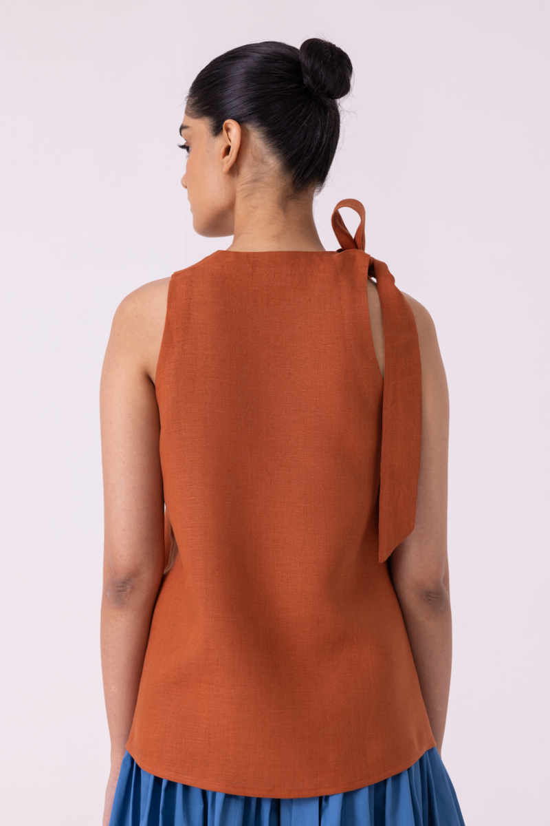 Granger Rust Linen Halter Top all linen by The Summer House for women in Singapore