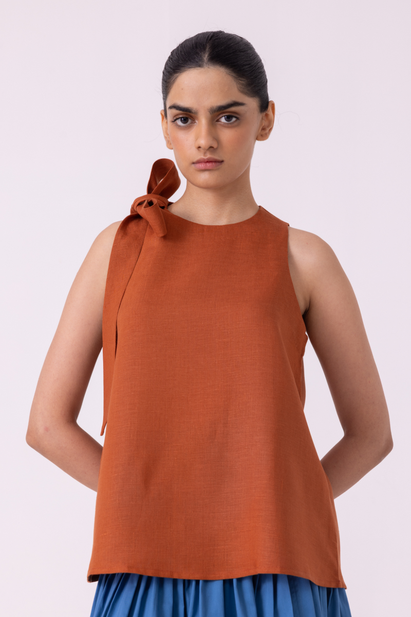 Granger Rust Linen Halter Top all linen by The Summer House for women in Singapore