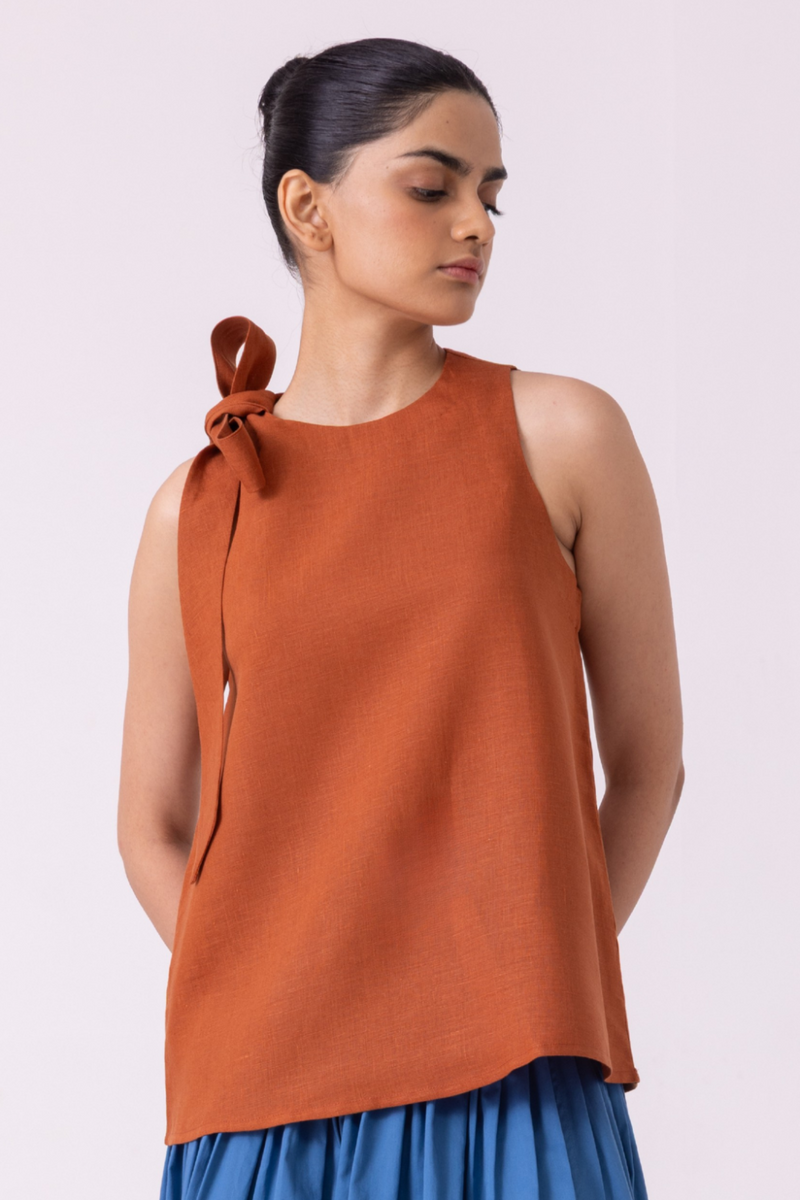 Granger Rust Linen Halter Top all linen by The Summer House for women in Singapore