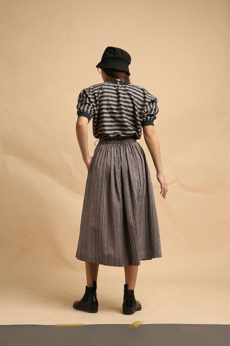 Gray Med Striped New Sphara Crop Top & Skirt Co-Ord Set (2 PCS) 100% cotton by Mati in gray color for women in Singapore