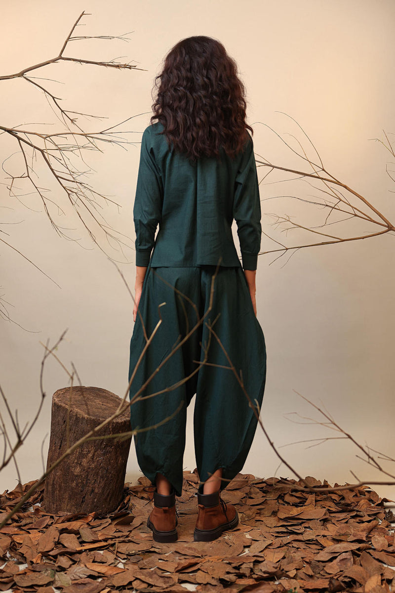Green Balloon Pants 100% cotton by Mati in green color for women in Singapore