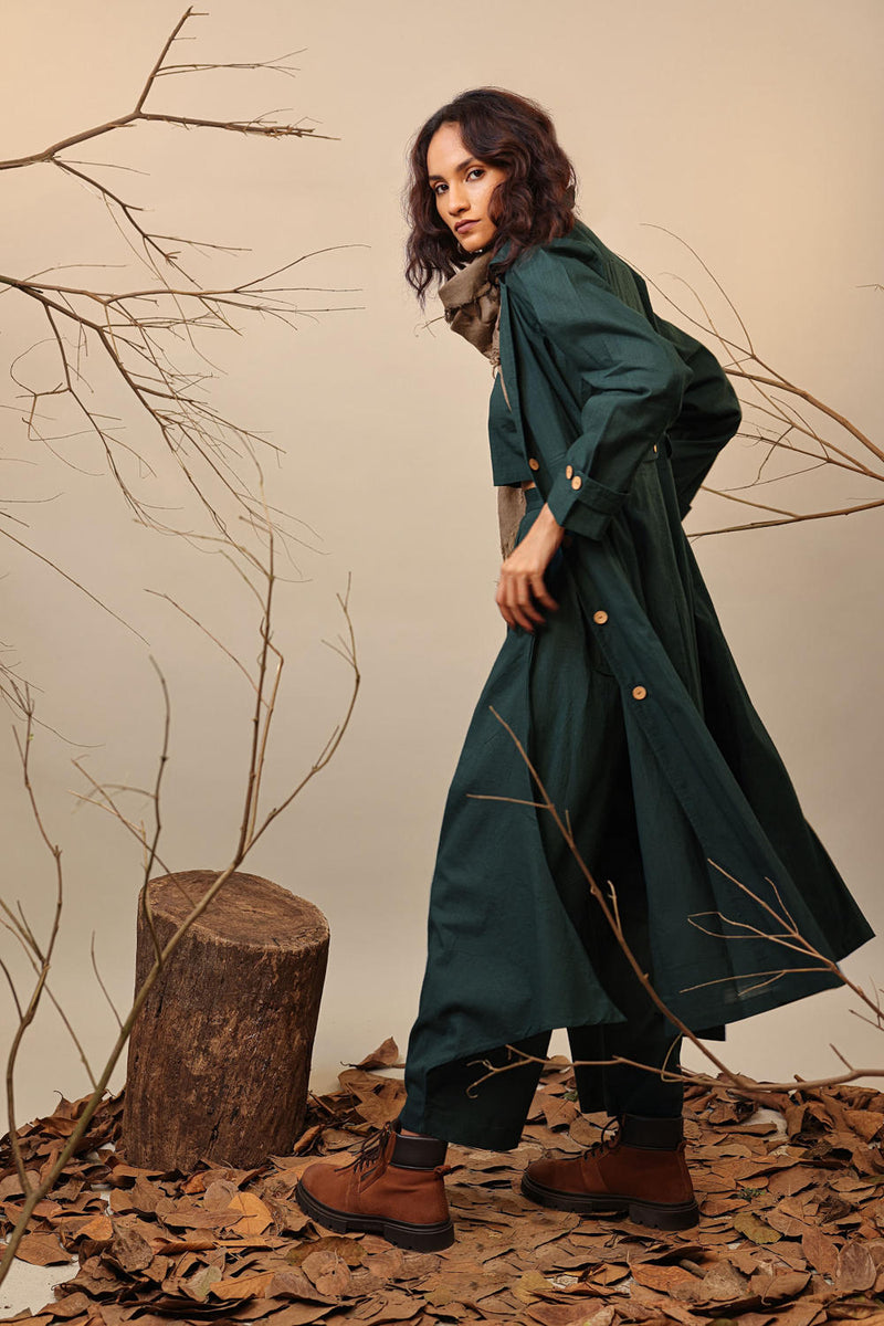 Green Cali Trench Jacket Set (3 PCS) 100% cotton by Mati in green color for women in Singapore