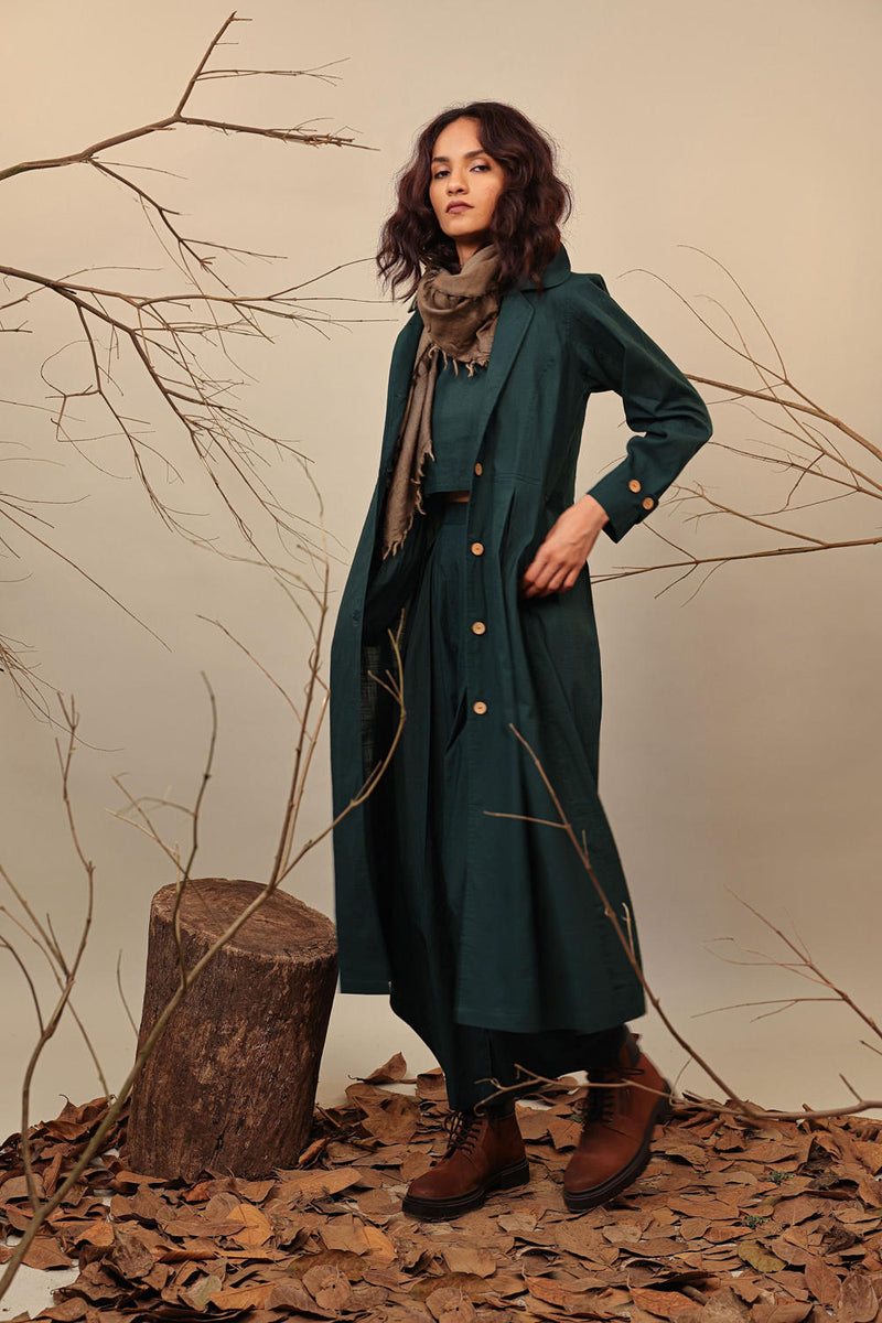Green Cali Trench Jacket Set (3 PCS) 100% cotton by Mati in green color for women in Singapore
