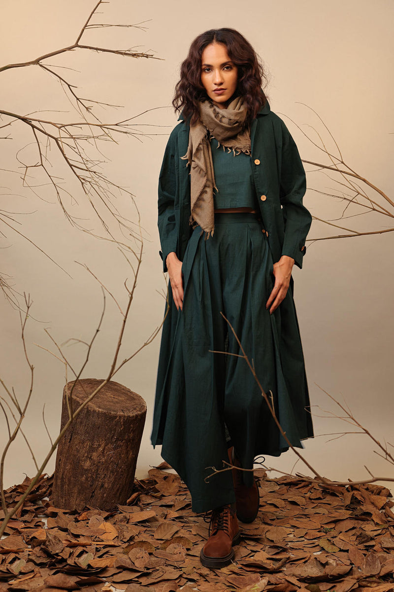Green Cali Trench Jacket 100% cotton by Mati in green color for women in Singapore
