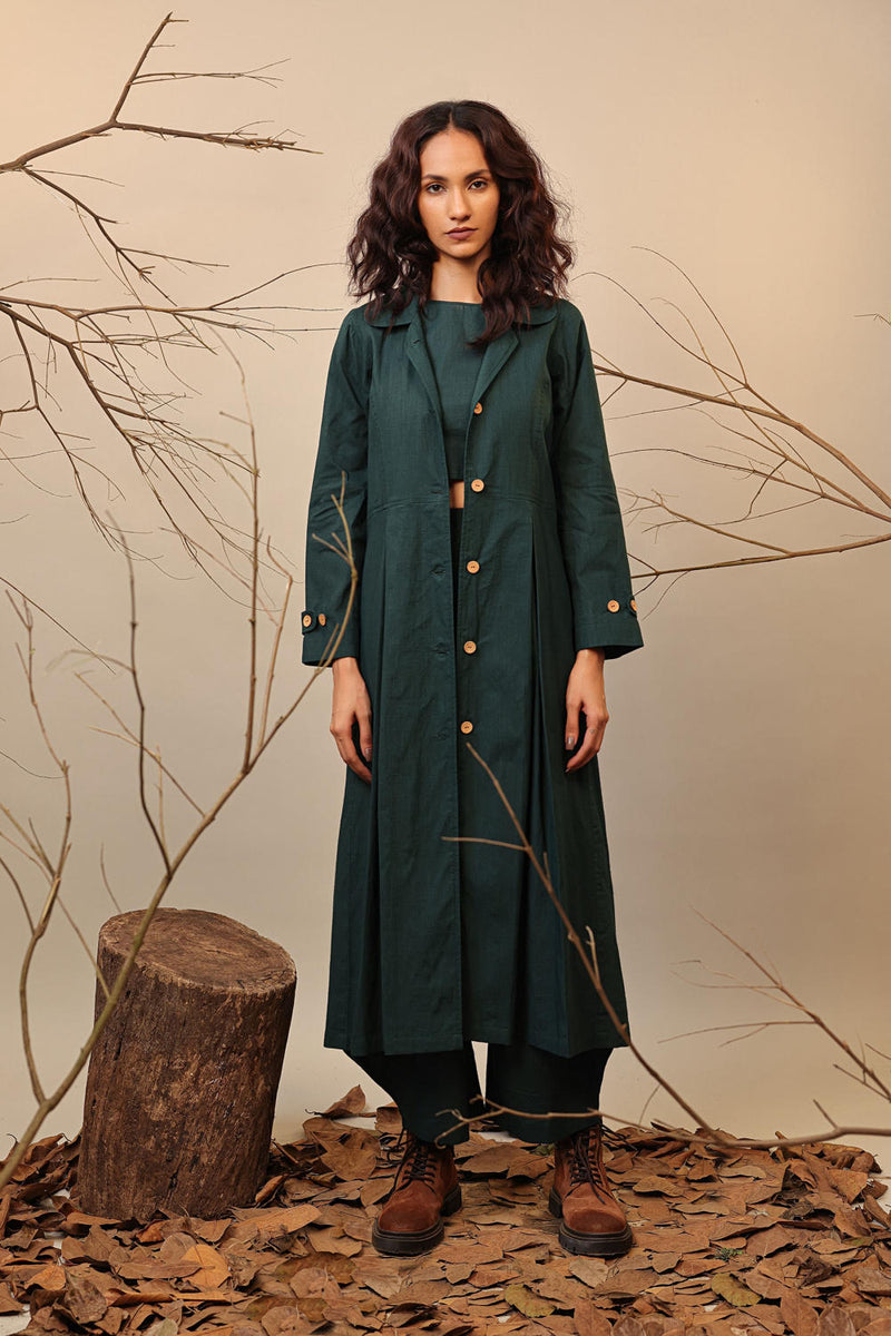 Green Cali Trench Jacket 100% cotton by Mati in green color for women in Singapore