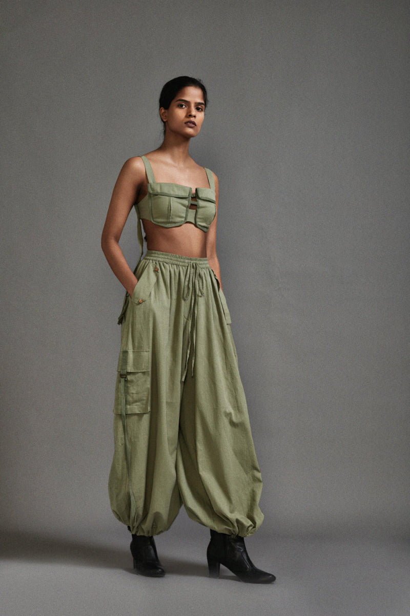 Green Cargo Pants cotton by Mati in green color for women in Singapore