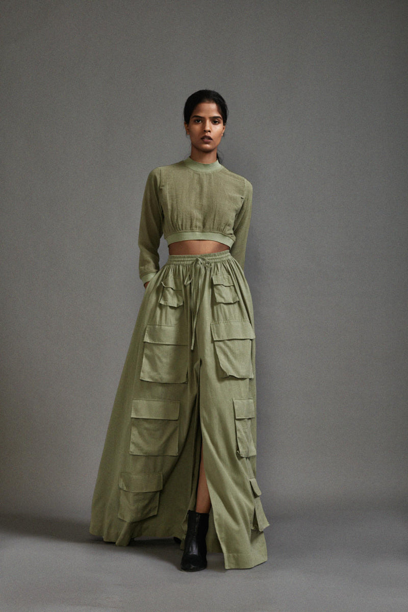 Green Cargo Skirt cotton by Mati in green color for women in Singapore
