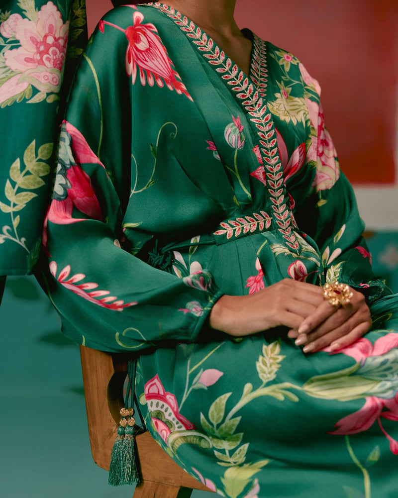 Green Chintz Kaftan Set georgette Buy Green Chintz Kaftan Set from C&W | Co-Ord Sets for Women by Label Mogra in green color for women in Singapore
