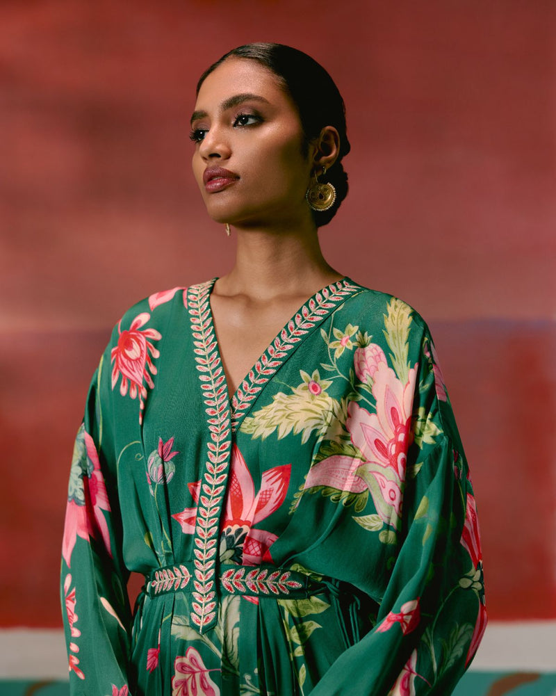 Green Chintz Kaftan Set georgette Buy Green Chintz Kaftan Set from C&W | Co-Ord Sets for Women by Label Mogra in green color for women in Singapore