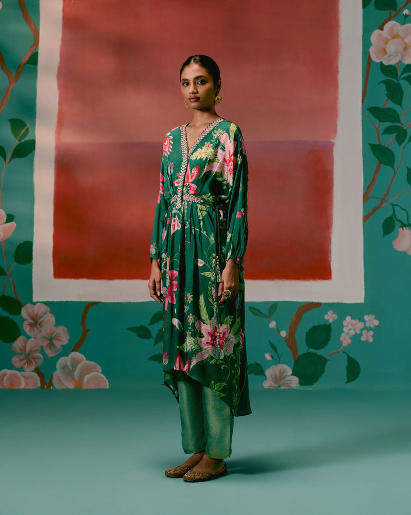 Green Chintz Kaftan Set georgette Buy Green Chintz Kaftan Set from C&W | Co-Ord Sets for Women by Label Mogra in green color for women in Singapore