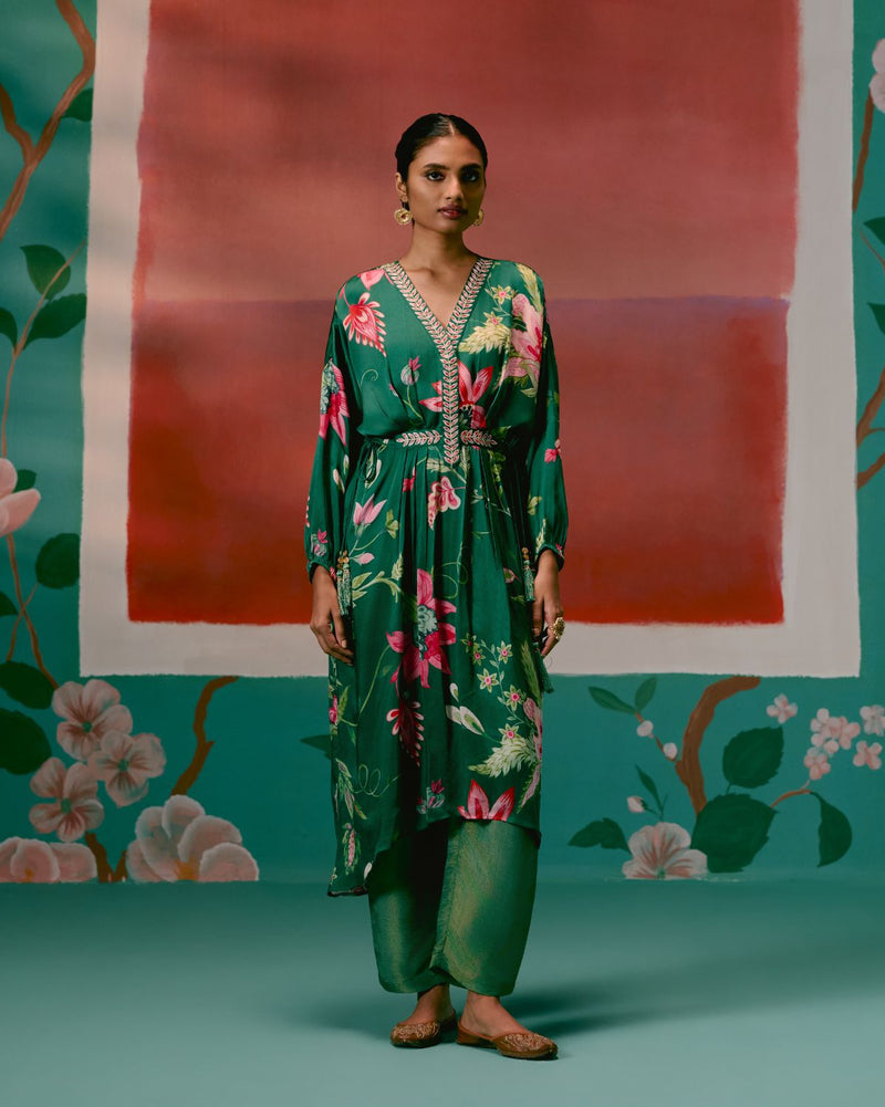 Green Chintz Kaftan Set georgette Buy Green Chintz Kaftan Set from C&W | Co-Ord Sets for Women by Label Mogra in green color for women in Singapore
