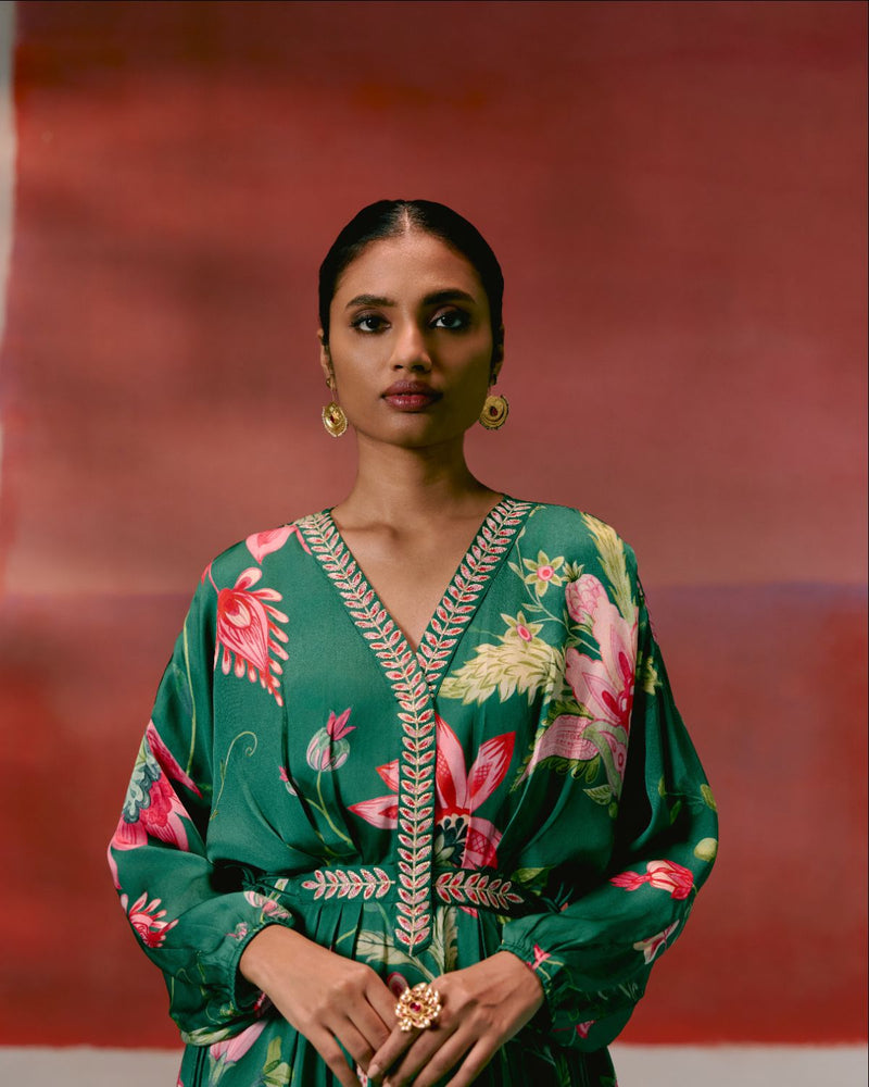 Green Chintz Kaftan Set georgette Buy Green Chintz Kaftan Set from C&W | Co-Ord Sets for Women by Label Mogra in green color for women in Singapore