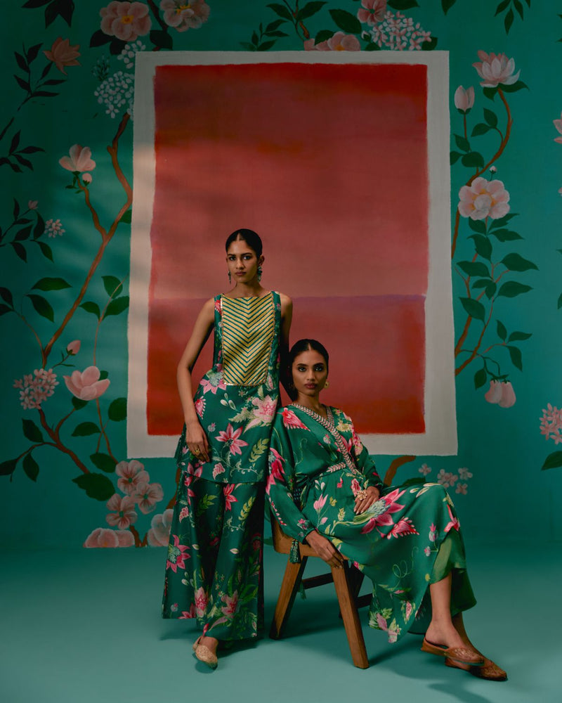 Green Chintz Kaftan Set georgette Buy Green Chintz Kaftan Set from C&W | Co-Ord Sets for Women by Label Mogra in green color for women in Singapore