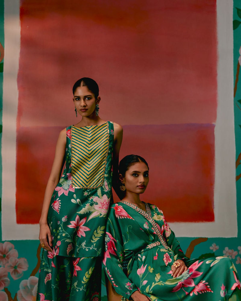 Green Chintz Kaftan Set georgette Buy Green Chintz Kaftan Set from C&W | Co-Ord Sets for Women by Label Mogra in green color for women in Singapore