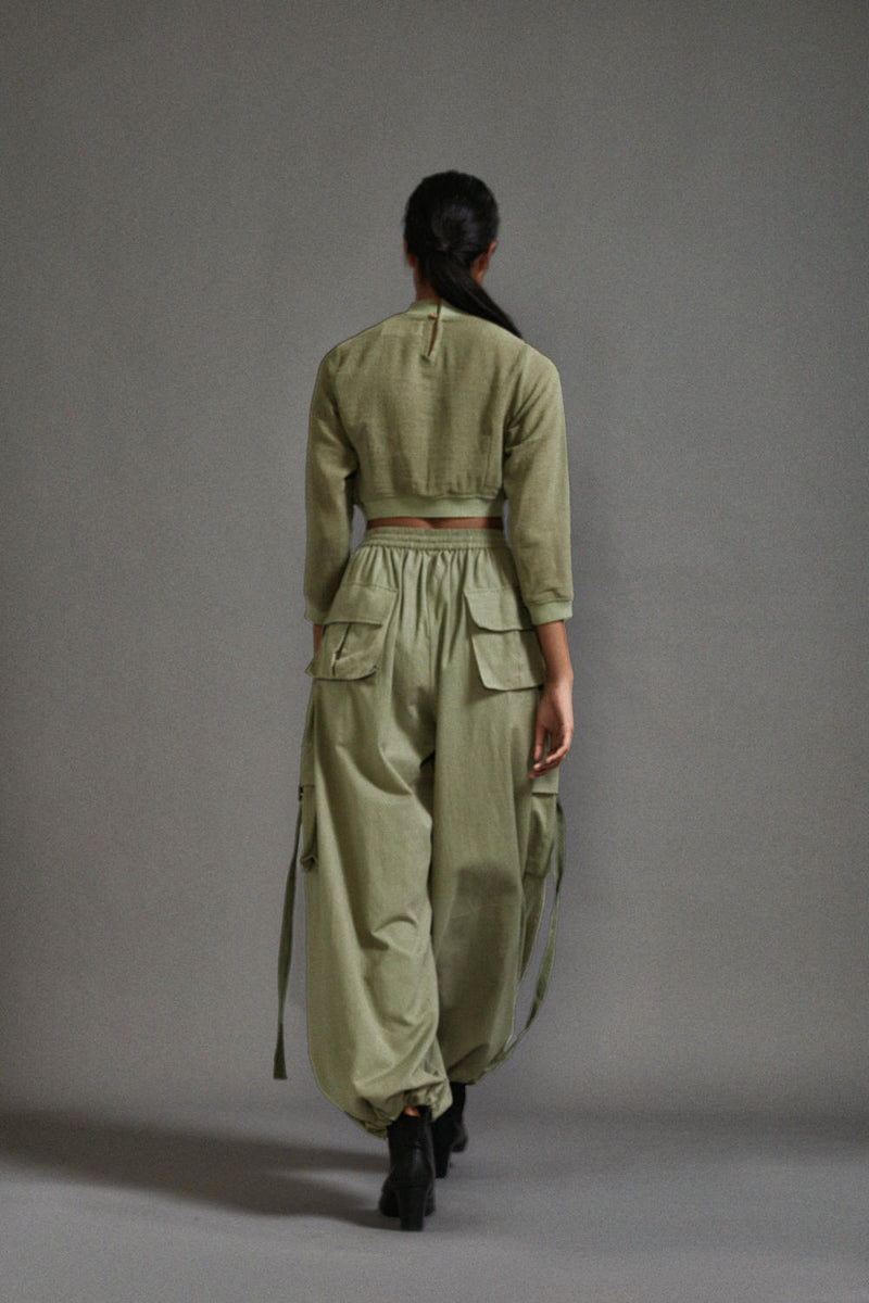 Green Crop Top and Cargo Set cotton by Mati in green color for women in Singapore