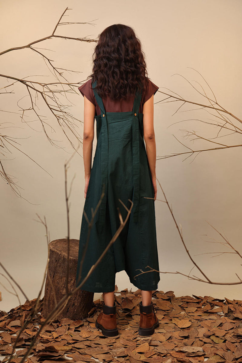 Green Dungarees 100% cotton by Mati in green color for women in Singapore