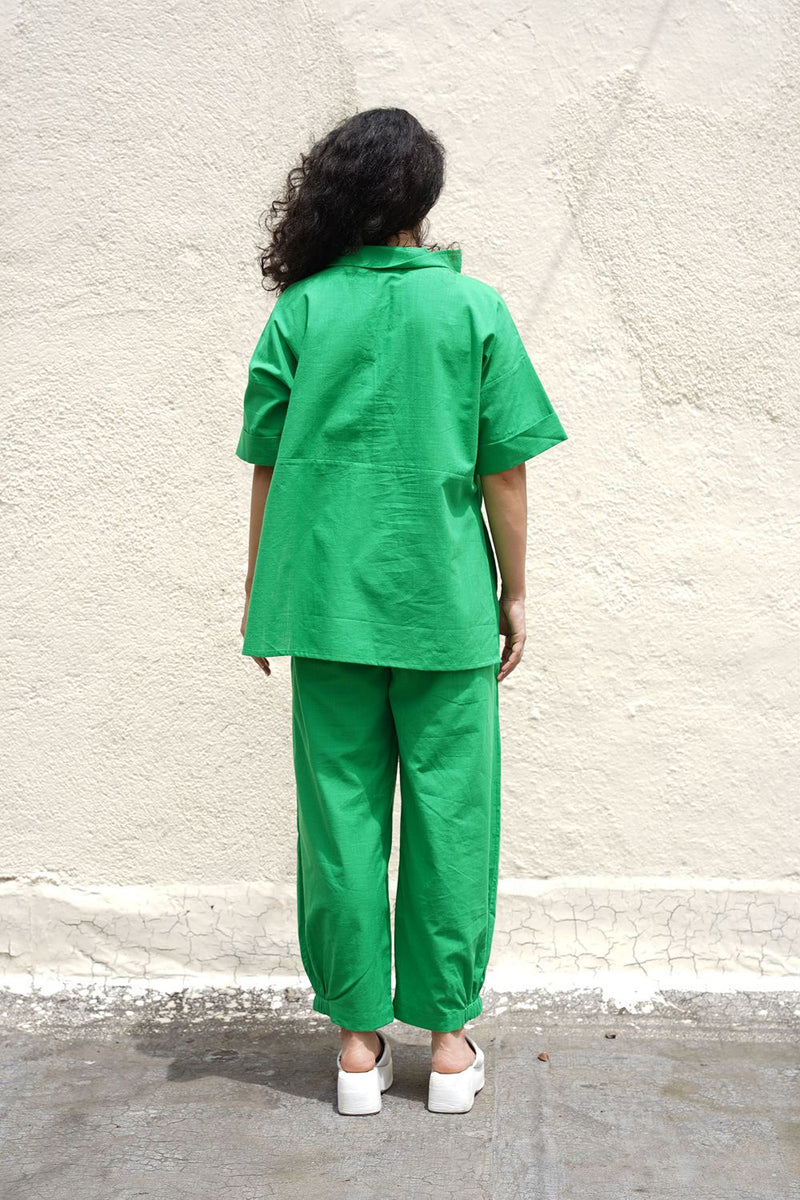 Green Ekin Shirt & Hera Cotton Co-Ord Set (2 PCS) cotton by Mati in green color for women in Singapore