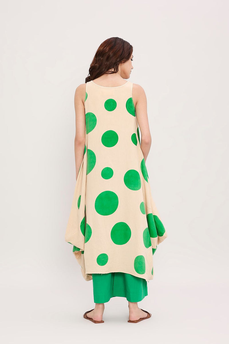 Green Hand Block Printed Polka Vari Co-ord Set (2 PCS) cotton by Mati in green color for women in Singapore