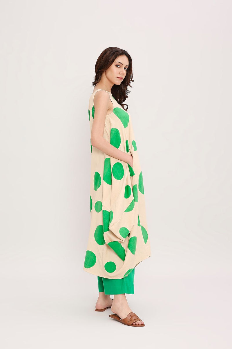 Green Hand Block Printed Polka Vari Co-ord Set (2 PCS) cotton by Mati in green color for women in Singapore