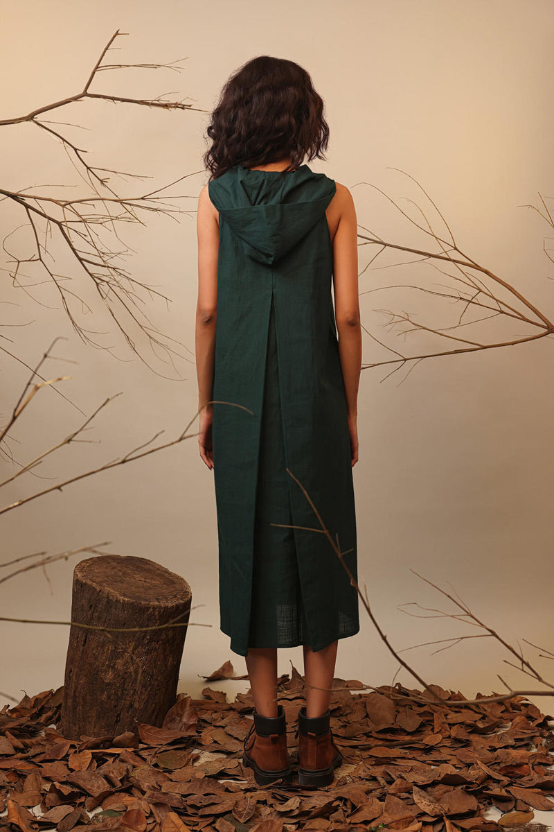 Green Hooded Vita Dress 100% cotton by Mati in green color for women in Singapore