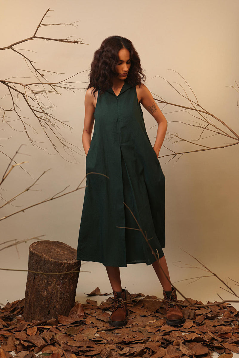 Green Hooded Vita Dress 100% cotton by Mati in green color for women in Singapore