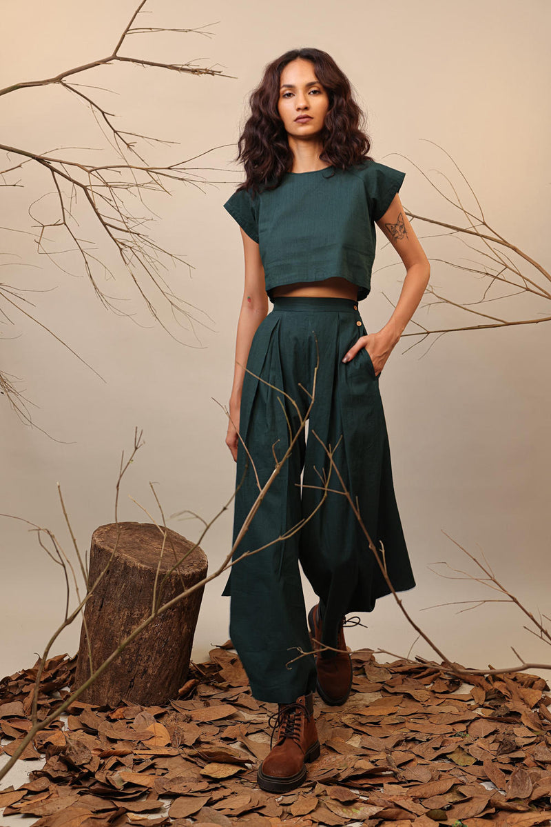 Green PL Cowl Pants 100% cotton by Mati in green color for women in Singapore