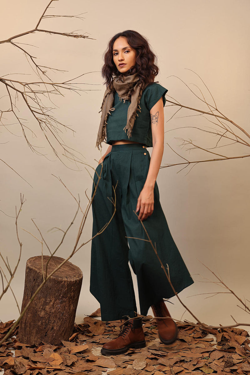 Green PL Cowl Pants 100% cotton by Mati in green color for women in Singapore