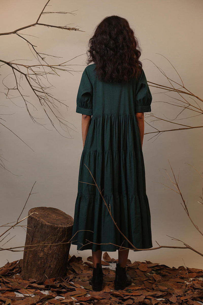 Green Raglan Tiered Dress 100% cotton by Mati in green color for women in Singapore