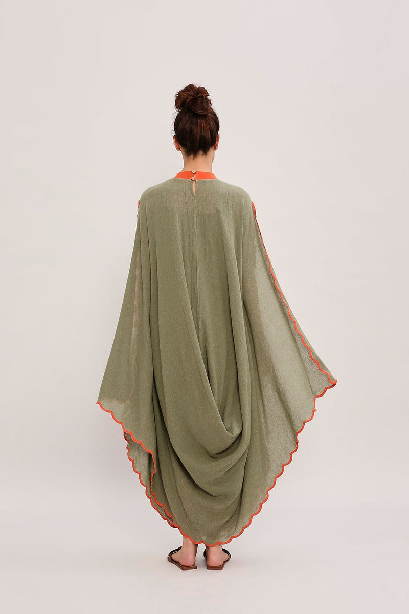 Green Ribbed Scallop Cowl Dress cotton by Mati in green color for women in Singapore