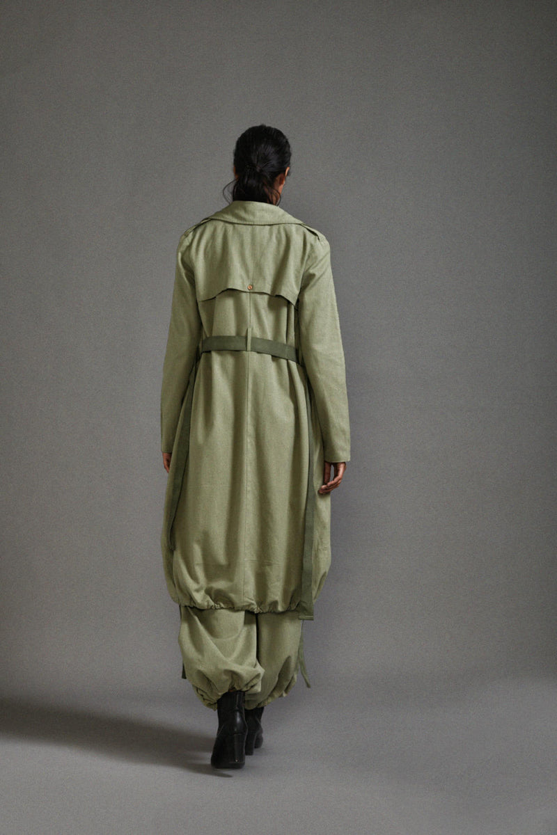 Green Safari Cargo Trench Set cotton by Mati in green color for women in Singapore
