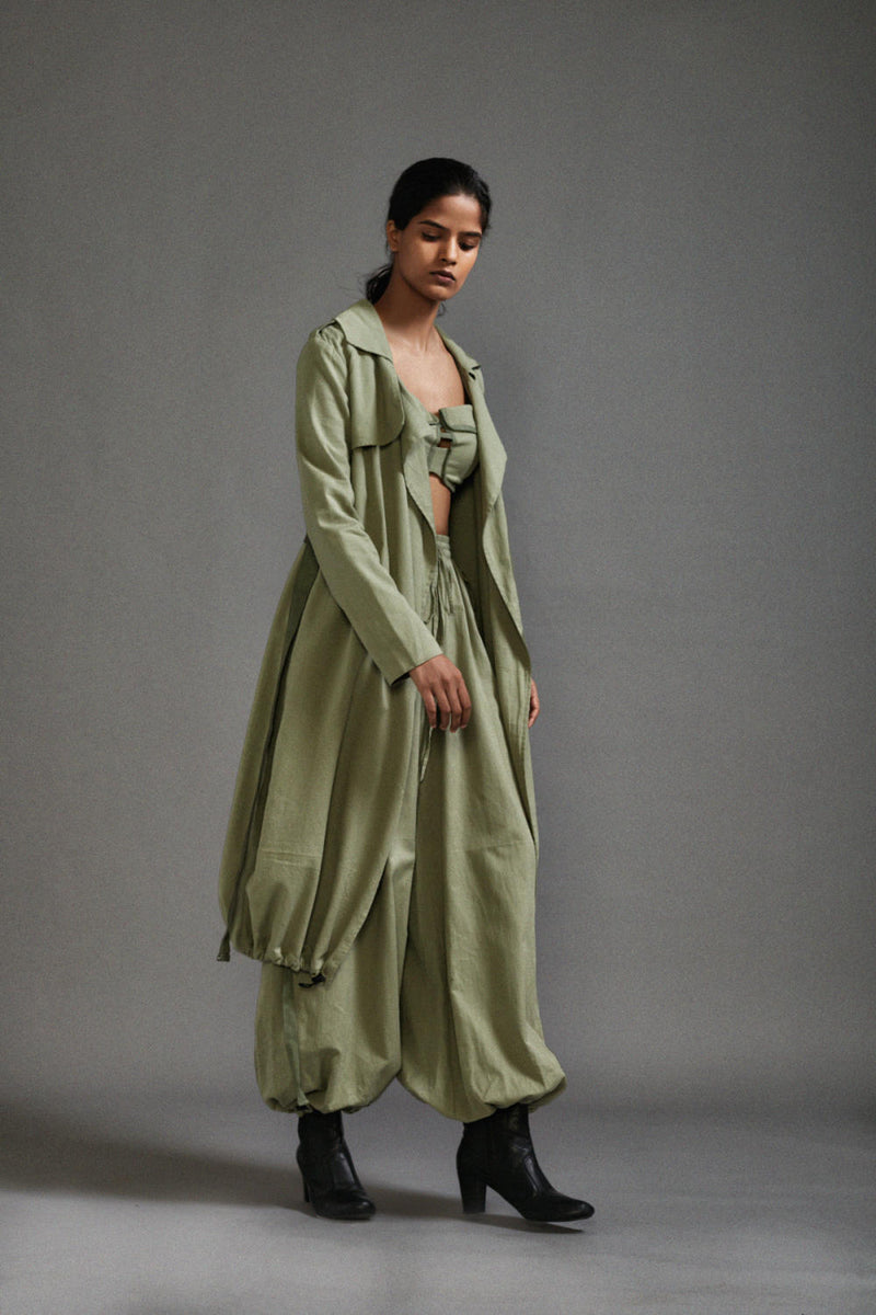 Green Safari Trench Jacket cotton by Mati in green color for women in Singapore