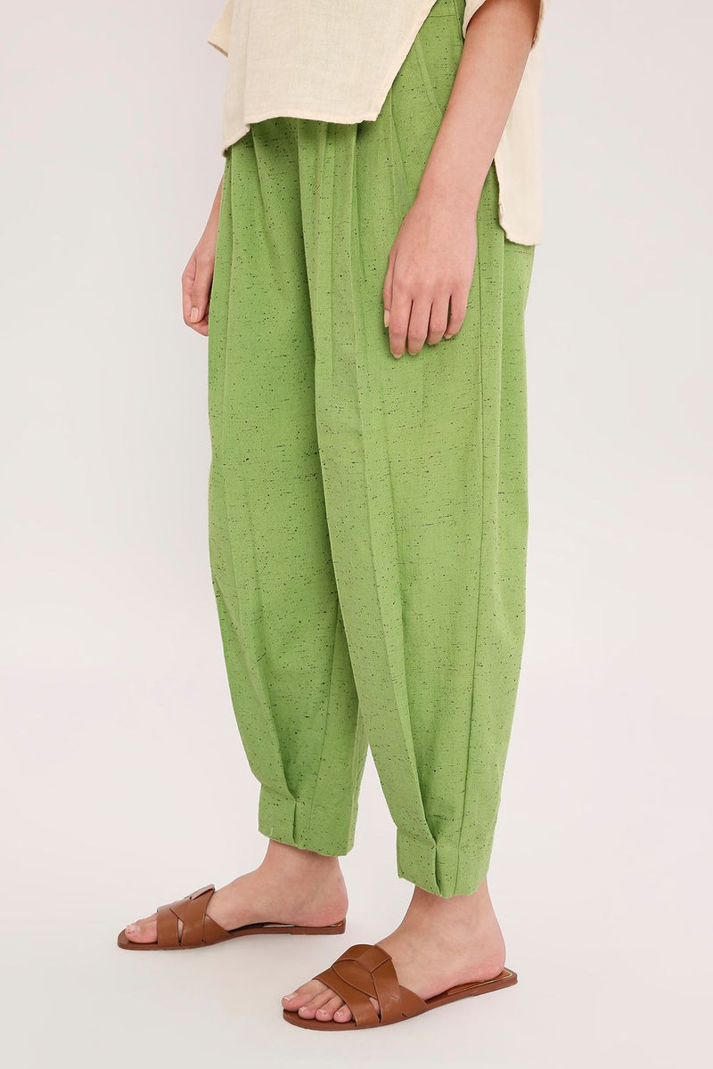 Green Textured Cotton Dotted Pants cotton by Mati in green color for women in Singapore
