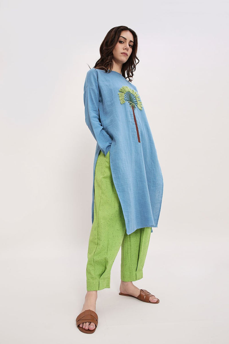 Green Textured Cotton Dotted Pants cotton by Mati in green color for women in Singapore