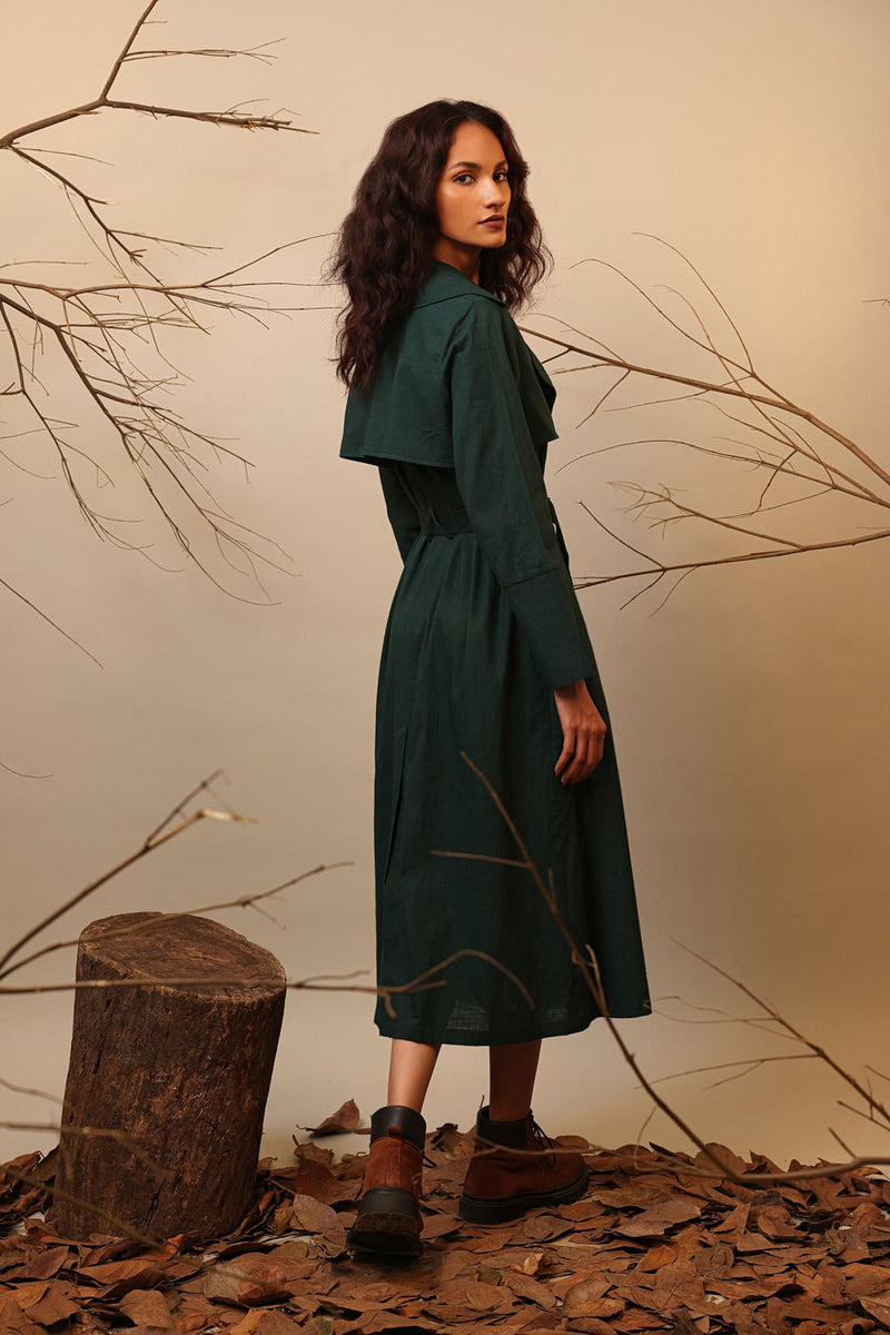 Green Trench Dress 100% cotton by Mati in green color for women in Singapore