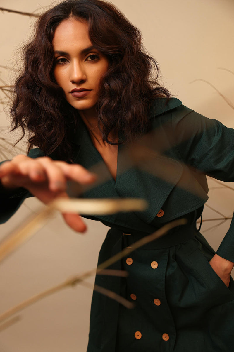 Green Trench Dress 100% cotton by Mati in green color for women in Singapore