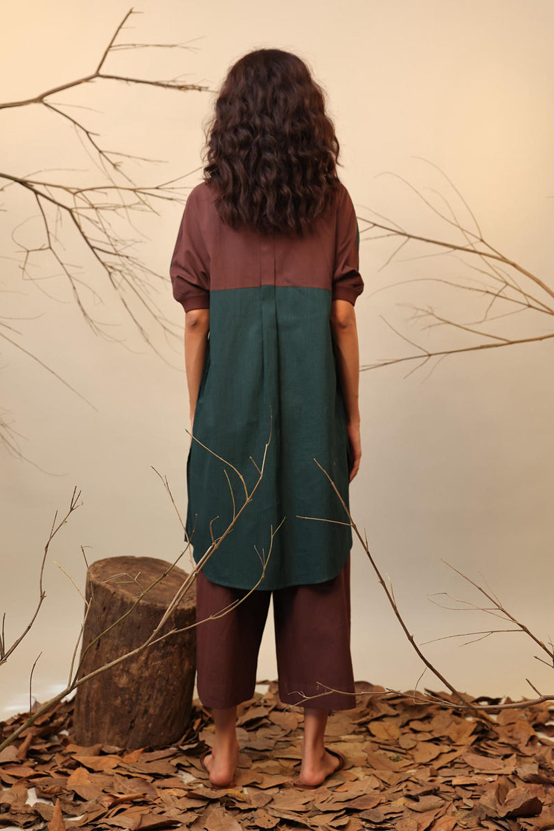 Green & Brown Shirt Tunic Set (2 PCS) 100% cotton by Mati in multi color for women in Singapore