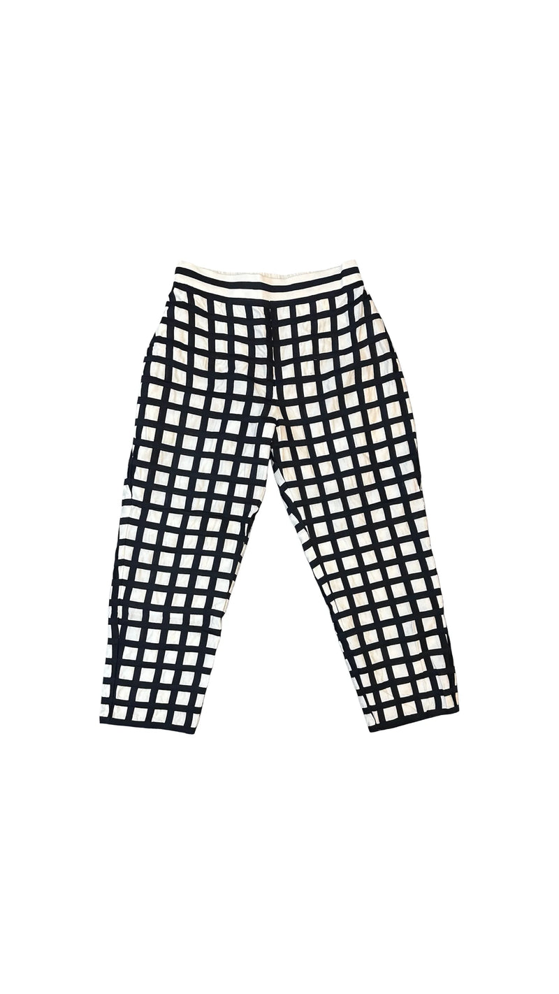 Grid Pants-White and Black chanderi pant/trouser by Ka-Sha in black for women in Singapore
