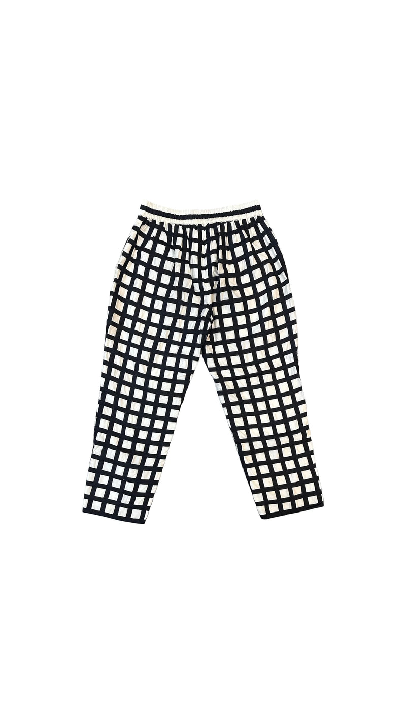 Grid Pants-White and Black chanderi pant/trouser by Ka-Sha in black for women in Singapore