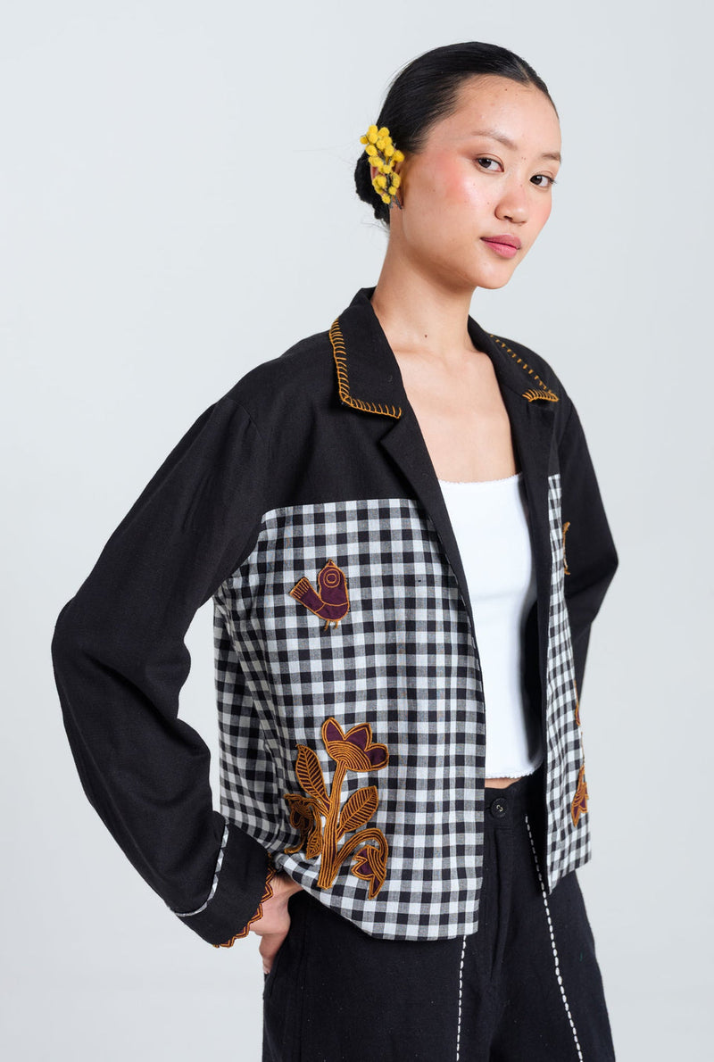 Groove Handloom Jacket handwoven cotton jacket/overlay by JodiLife in black, white for women in Singapore
