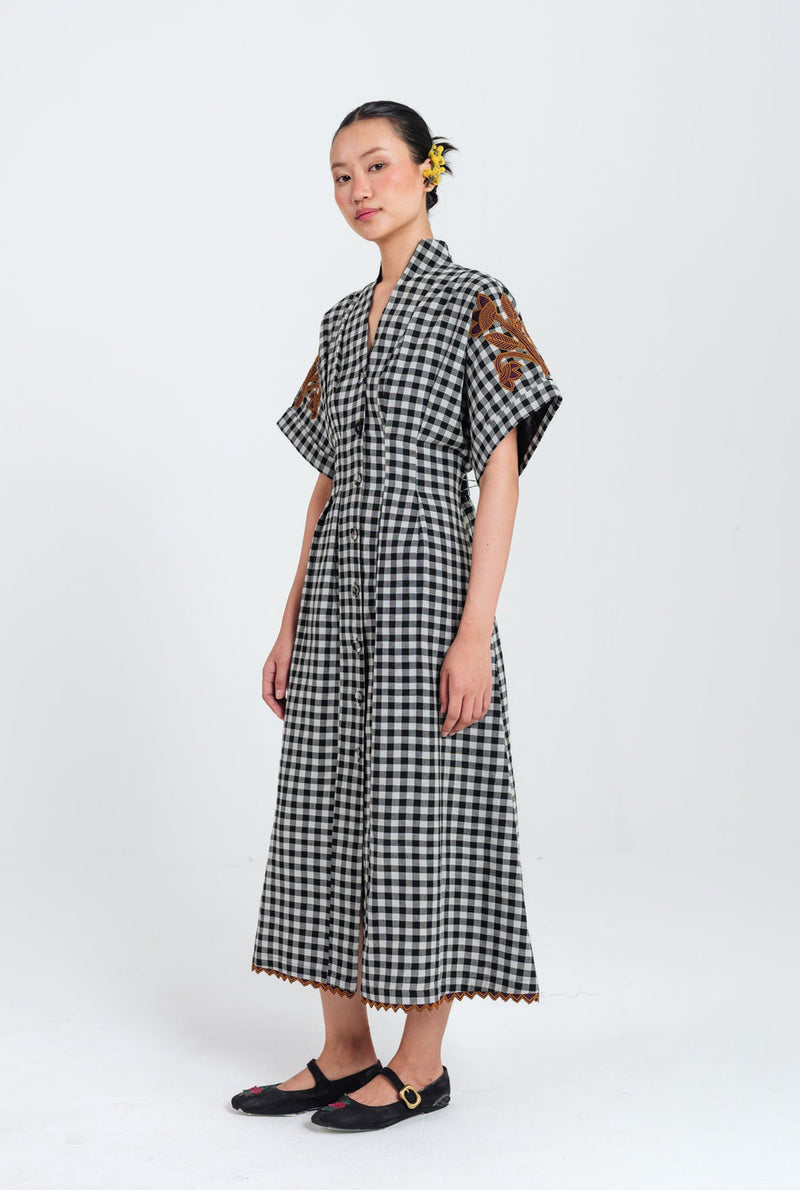 Groove Handloom Midi Dress handwoven cotton dress by JodiLife in black, white for women in Singapore