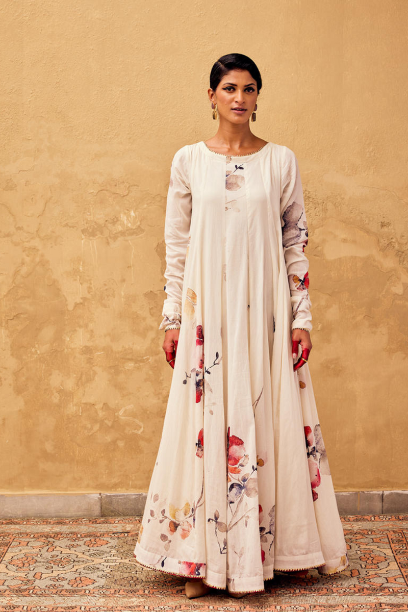 Gulbahar Dress cotton by Khara Kapas in white for women in Singapore